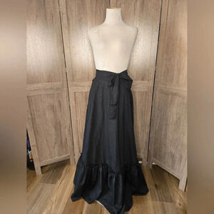 Women maxi long black ruffle skirt one size